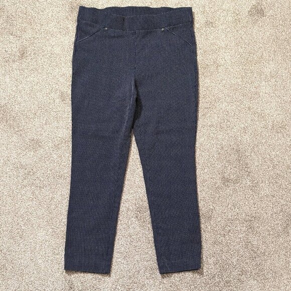 Women's ANNE KLEIN, Navy w White Dots, Pull-On Stretch Skinny Ankle Pants Size M - Picture 1 of 5
